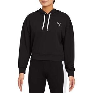 PUMA Modern Sport Crop Hoodie Black Women's M Drop Shoulders Pullover Sweatshirt